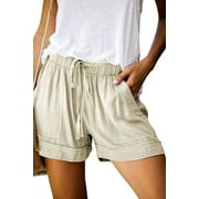 Womens Shorts Summer Drawstring Casual Elastic Waist High Rise Lightweight Plus Size with Pockets Khaki S